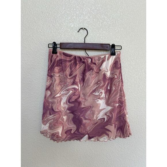 Urban Outfitters pink marble mesh mini skirt M ruffle festival rave summer fairy - Picture 1 of 6